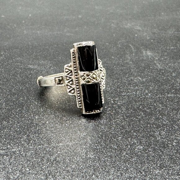 Antique Art Deco Silver 925 Ring with Black Onyx Stone *read* - Picture 3 of 12